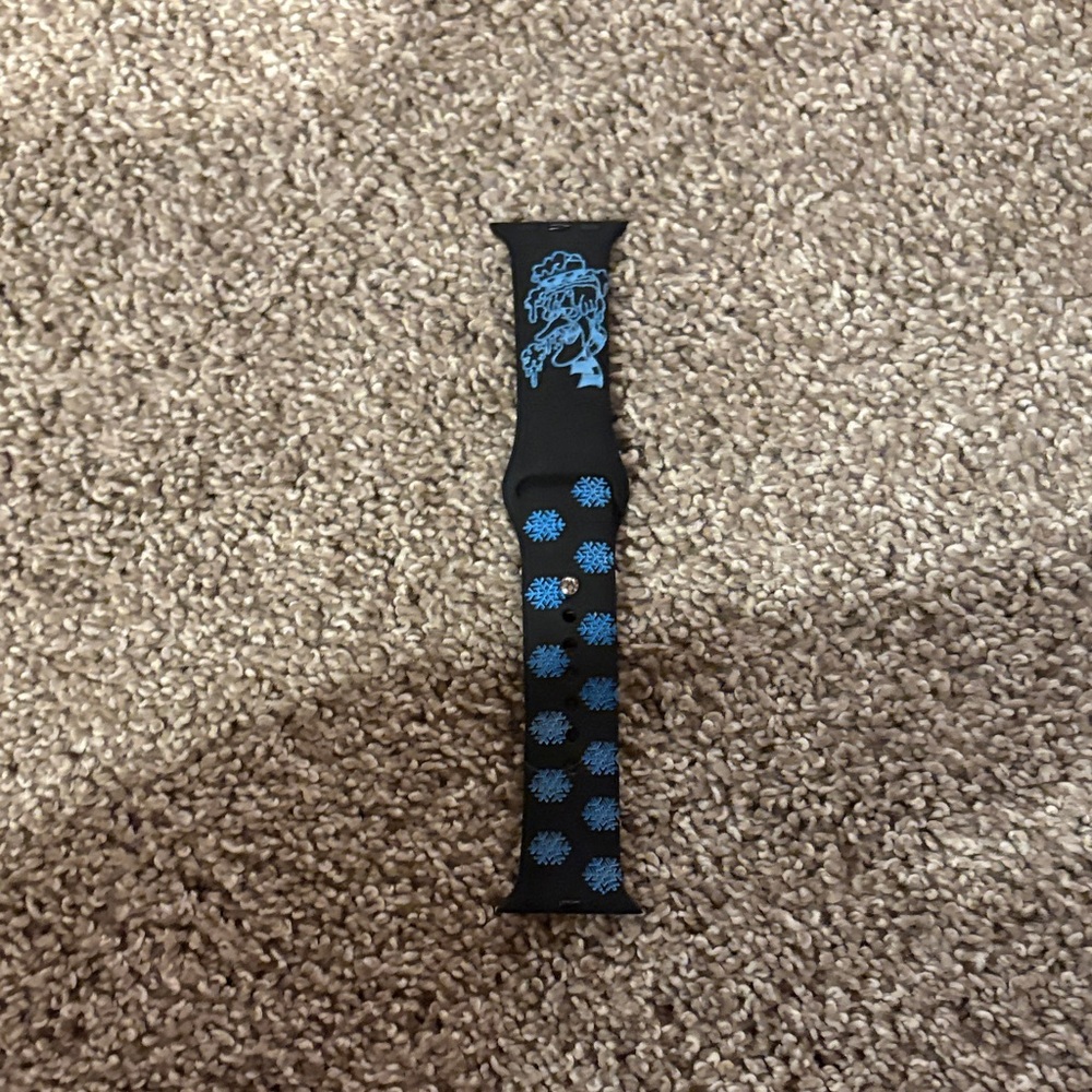 Black Silicone Watch Band with Light Blue Floral Motif